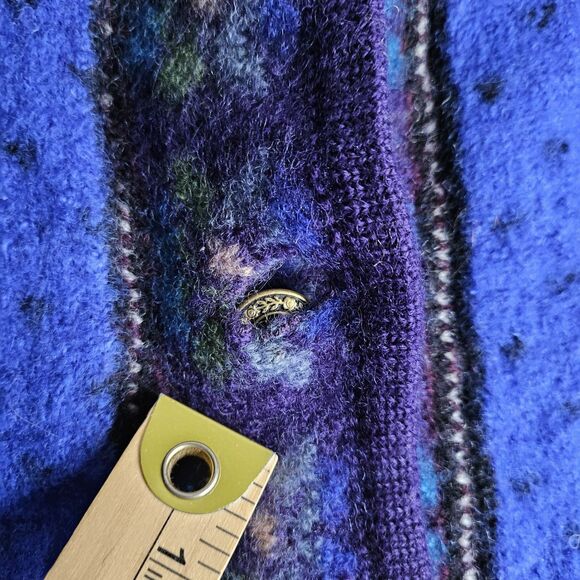 Women Vintage Tally Ho Blue Black 100% Wool Cardigan Sweater Nordic Tag Size M - Picture 6 of 7